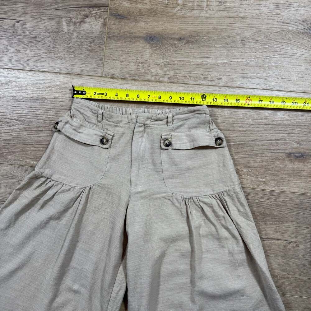 Bohme Tan Linen Blend Wide Leg Culotte Pants Womens Small Boho Pockets - Picture 3 of 11